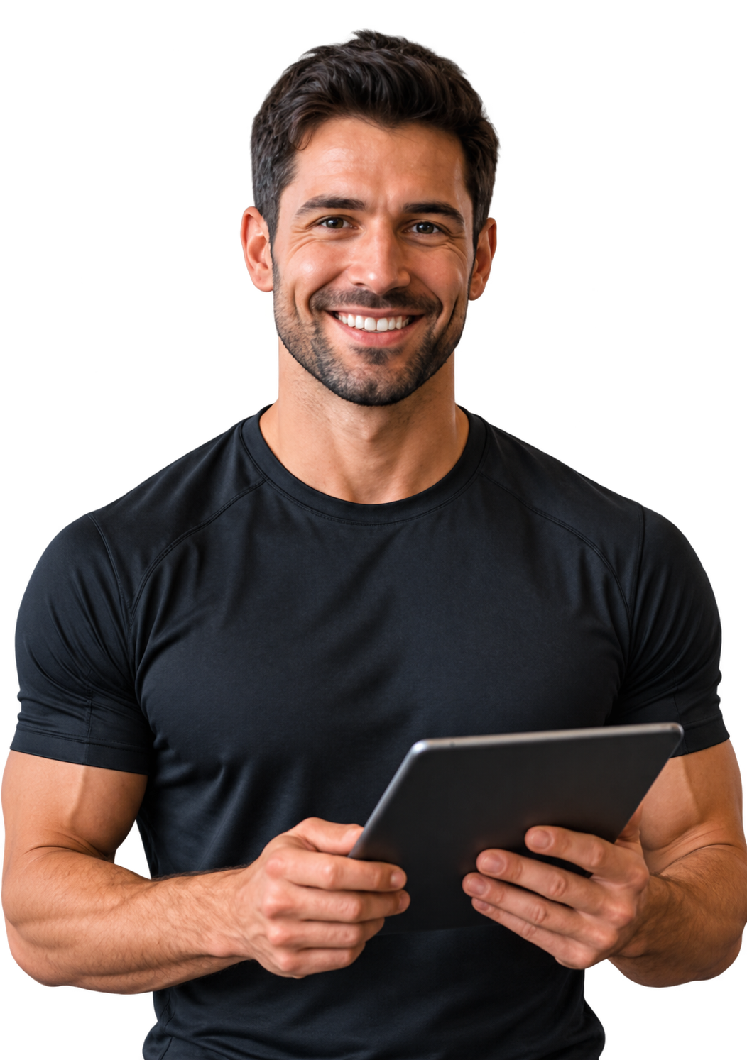 Fitness coach holding a tablet